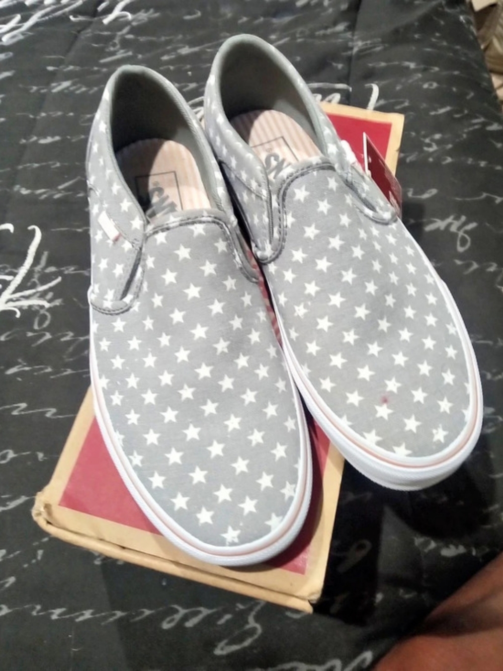Vans Classic Slip-On Metallic Stars Grey White Gray & White Star Slip-On